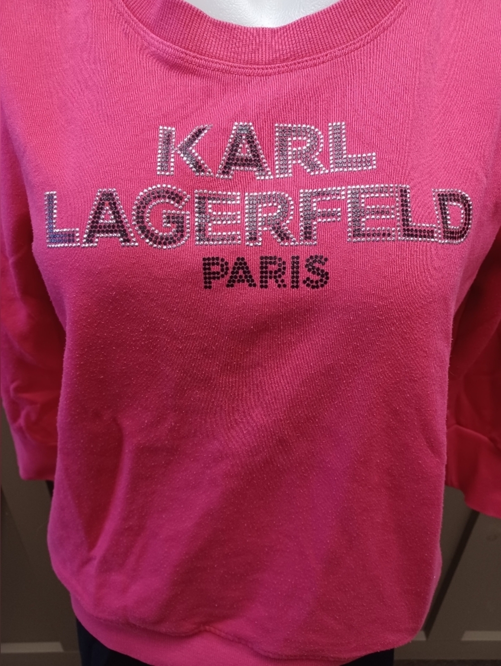 Karl Lagerfield Paris Y2K Bling Logo Hot Pink Crewneck, Size Small